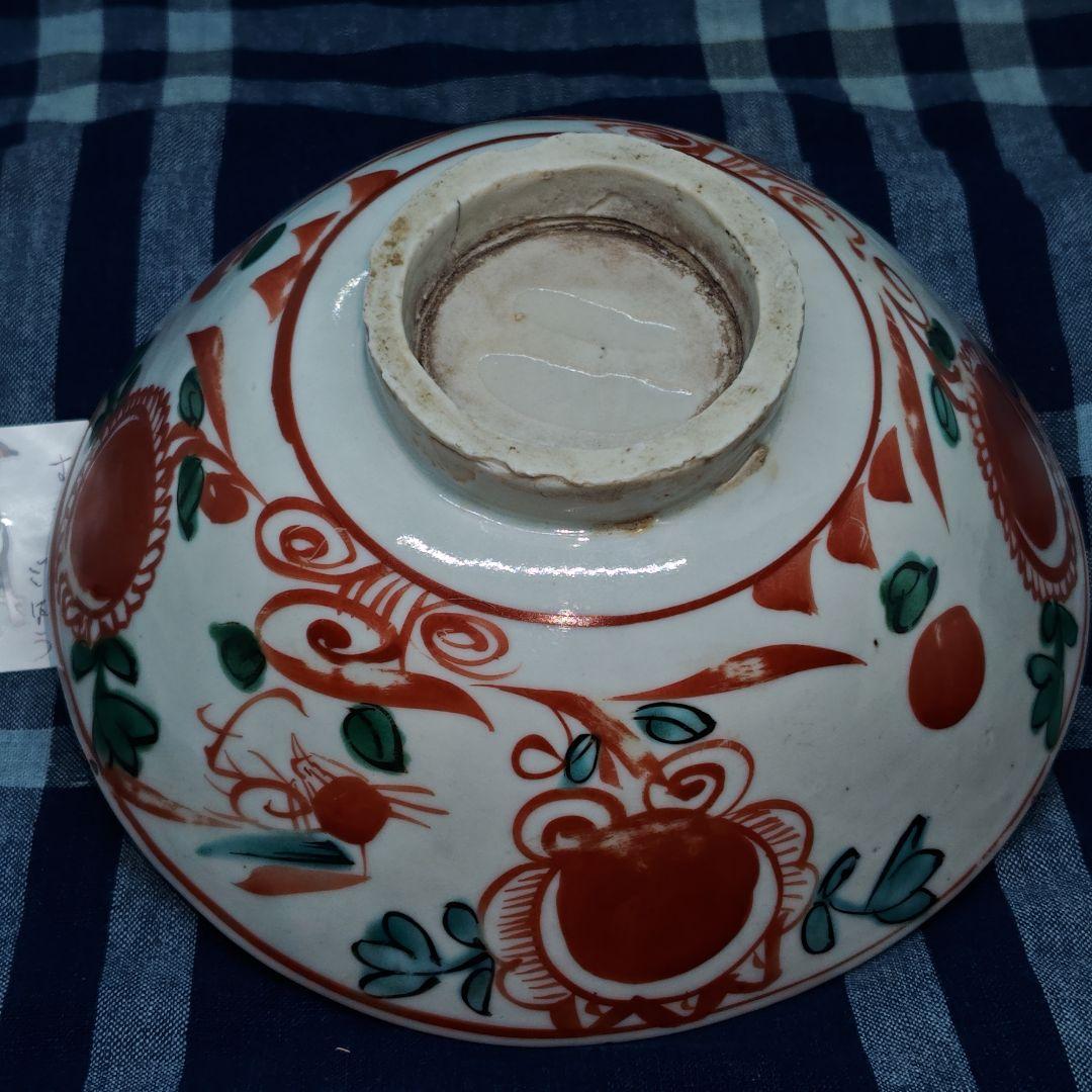 呉須赤絵、赤花弁草花魁文鉢(茶碗、元箱、包み布付)