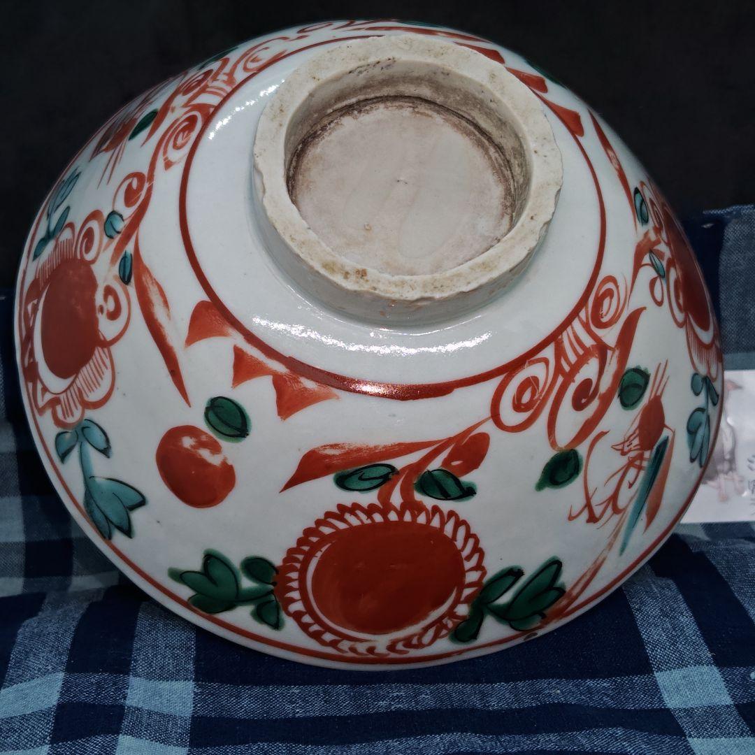 呉須赤絵、赤花弁草花魁文鉢(茶碗、元箱、包み布付)