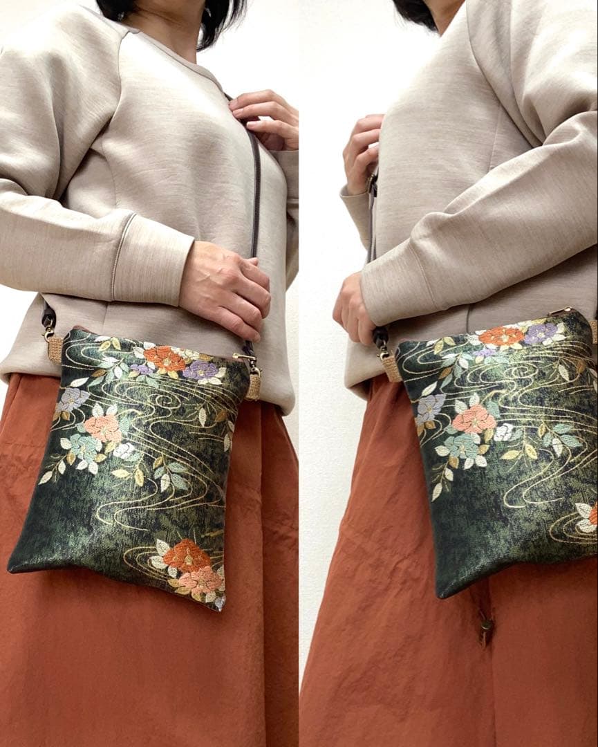 大人可愛いサコッシュバッグ帯リメイクサコッシュバッグ着物リメイクバッグ 5038