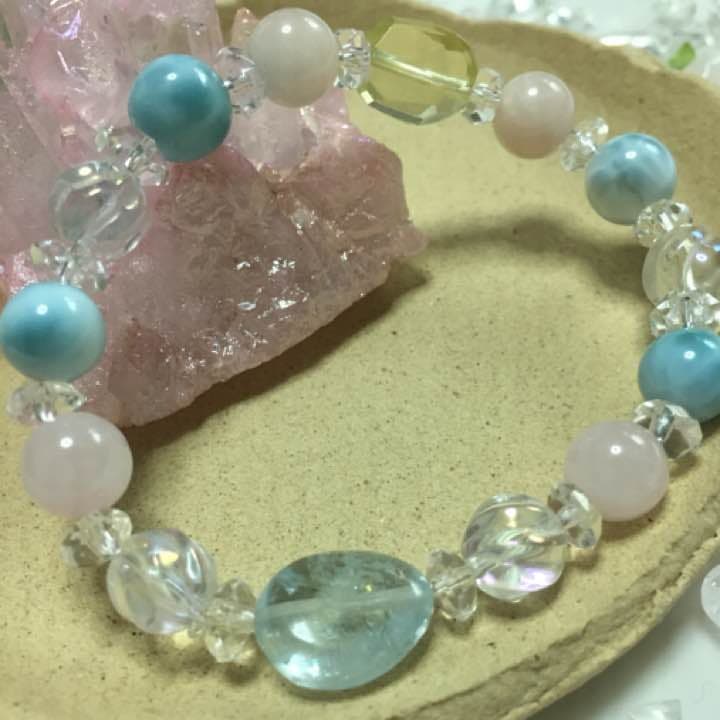◉宝石質3Aアクアマリンと高品質ラリマー のブレス