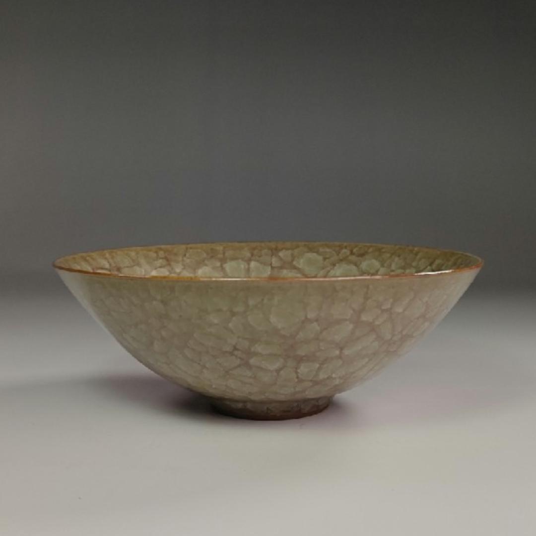 ラ12　茶碗 『桂窯　伸行造』『青磁氷裂　茶碗　共箱』茶道具　抹茶碗