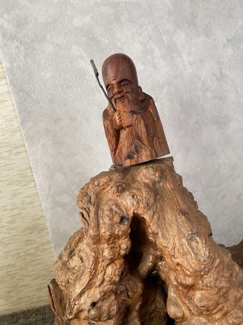 木像木彫り　福禄寿　寿老人　七福神　縁起物　置物　骨董