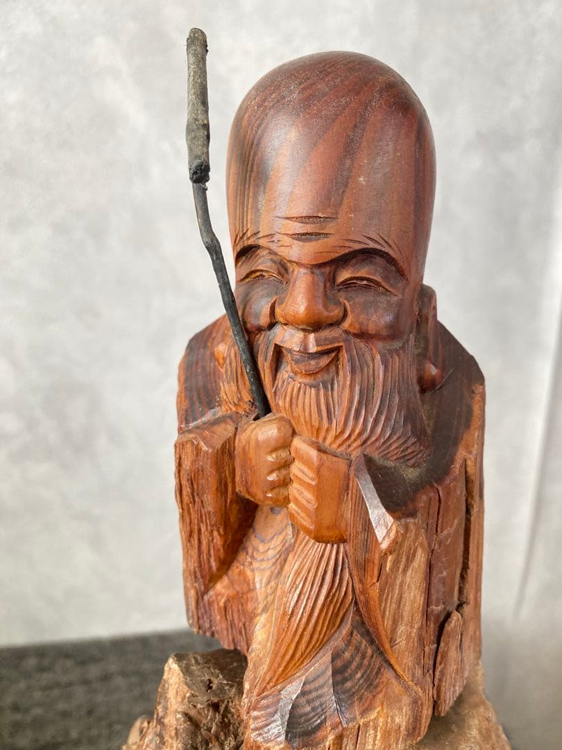 木像木彫り　福禄寿　寿老人　七福神　縁起物　置物　骨董