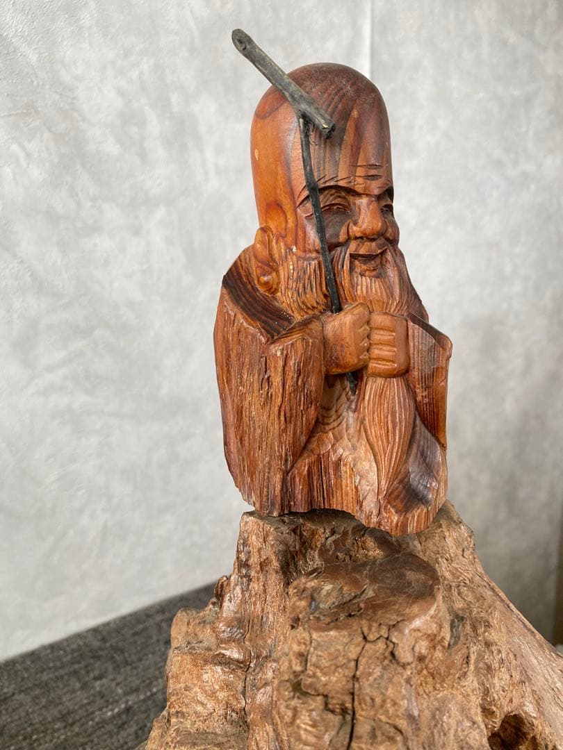 木像木彫り　福禄寿　寿老人　七福神　縁起物　置物　骨董