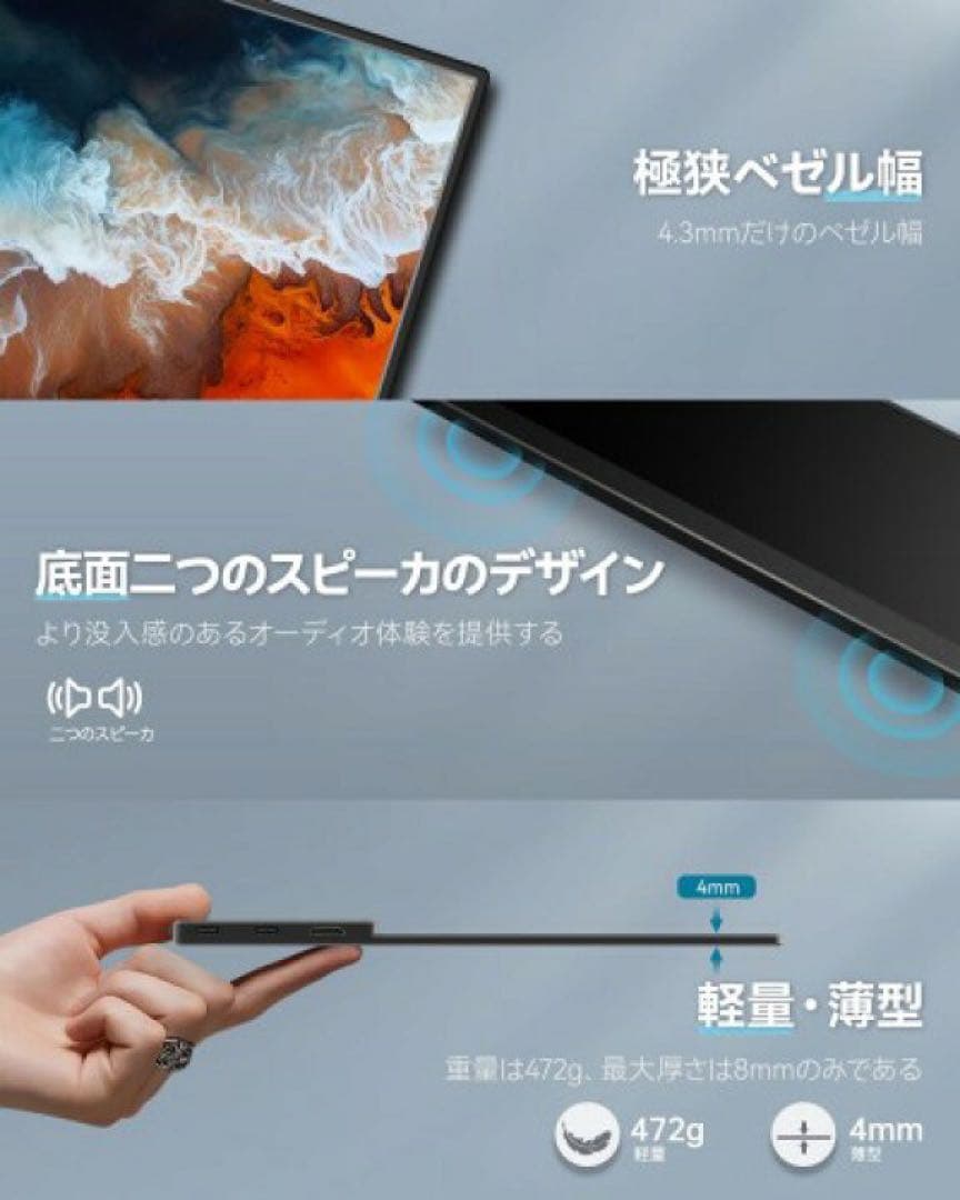 Intehill ポータブルモニター13.3インチ フルHD F13NA
