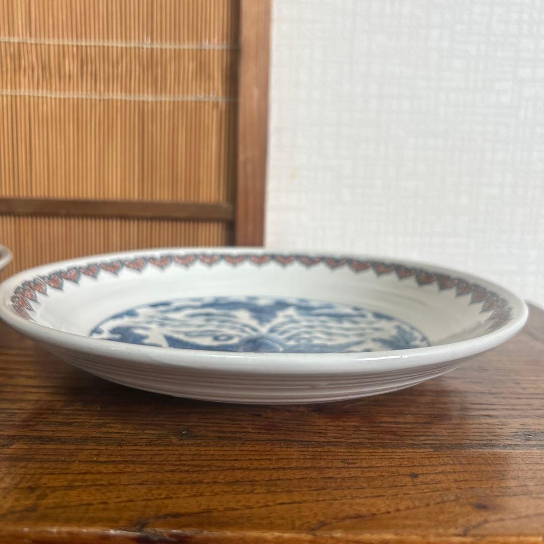 九谷焼　染付龍　鳳凰　獅子　三枚組中皿