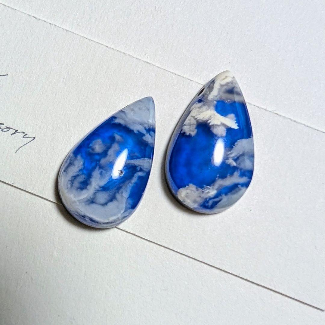 プルメリア様 ラスト ブルーオブシディアンマーキスピアス