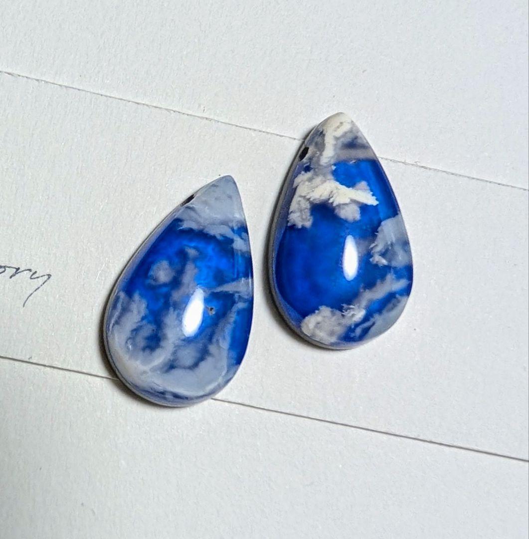 プルメリア様 ラスト ブルーオブシディアンマーキスピアス