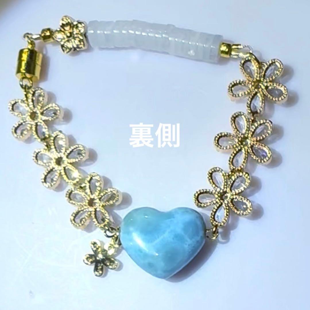 ꕤ︎︎めっちゃキラキラお花とハートラリマーのブレスレットꕤ︎︎