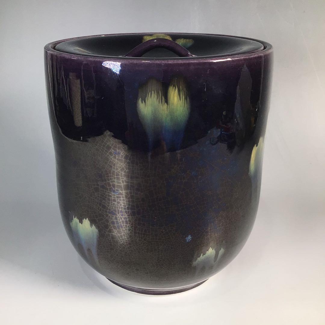 Ｎ３９３　水指　『九谷焼』『森澤昭三造』『釉彩水指』　共箱　茶道具