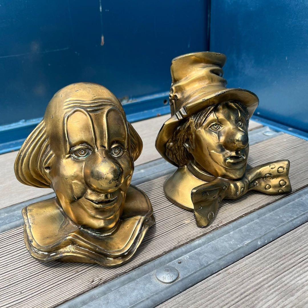 1940 Brass Clown Head Bookends クラウンヘッド