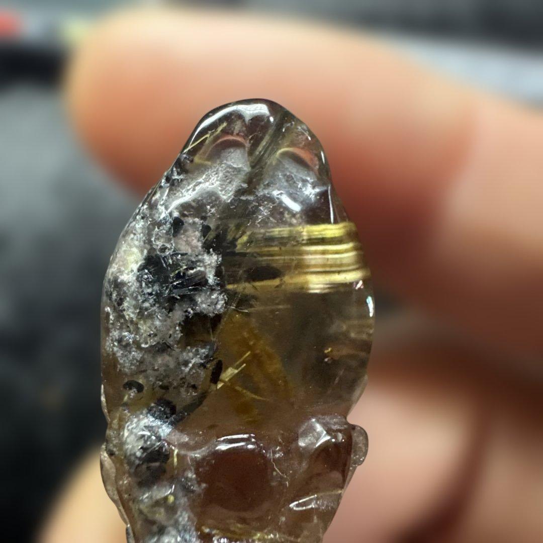 【高品質】ゴールドルチル　龍亀　天然石置物　2個セット　台座付