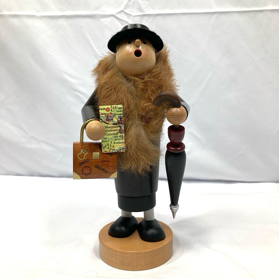 1757N9パ 未使用 ドイツ KWO 煙出し人形 木製 高さ約24.5cm