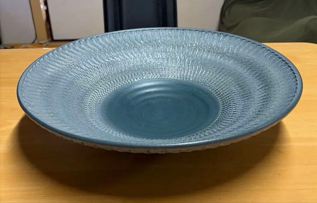 信楽焼 兼山作 大皿 飾り皿 アンティーク 陶器 波模様 平皿