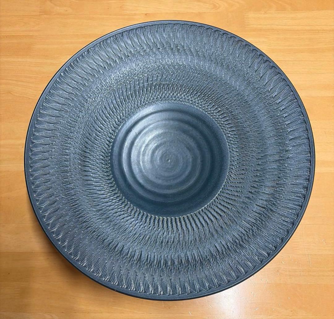 信楽焼 兼山作 大皿 飾り皿 アンティーク 陶器 波模様 平皿