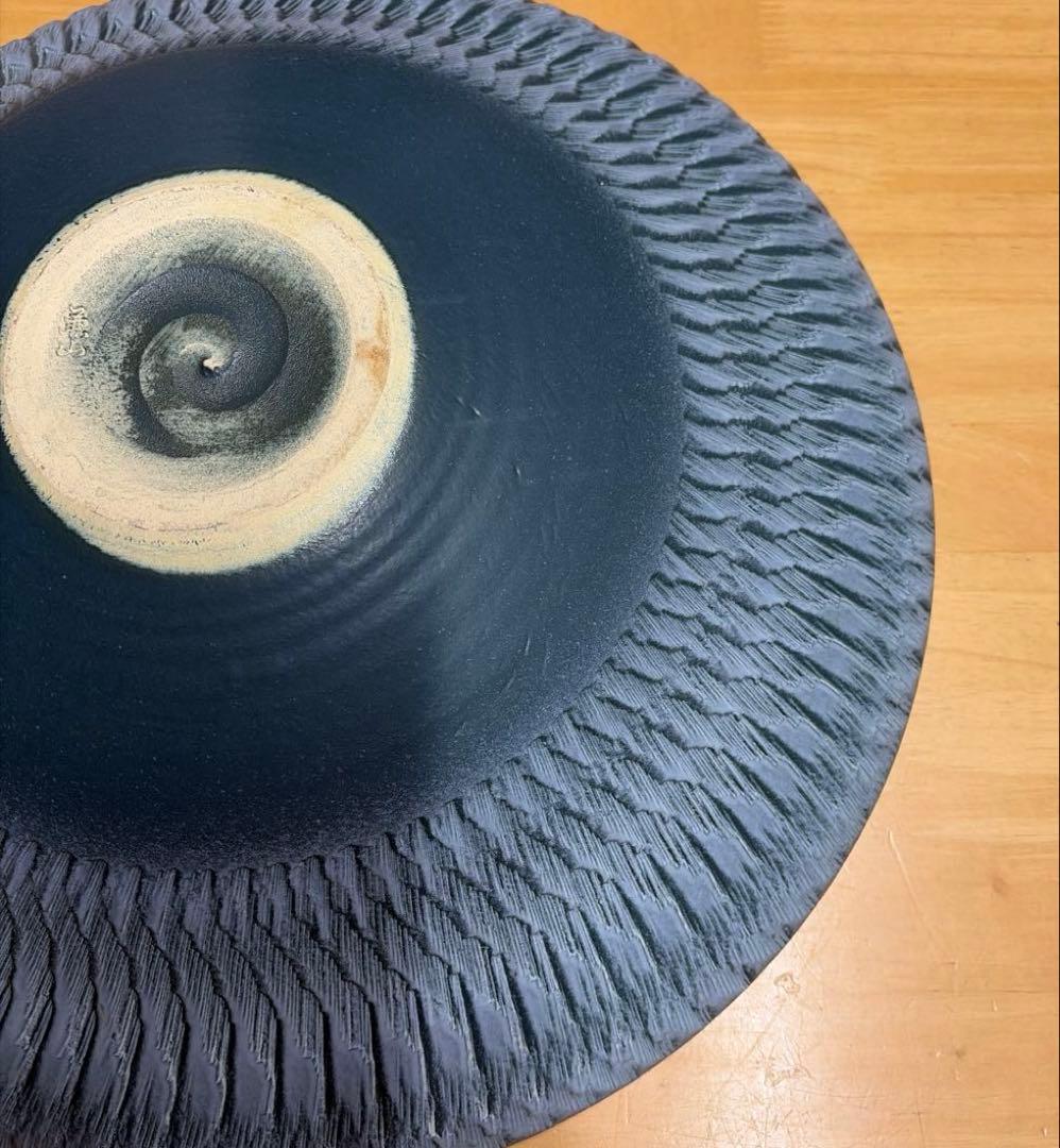 信楽焼 兼山作 大皿 飾り皿 アンティーク 陶器 波模様 平皿