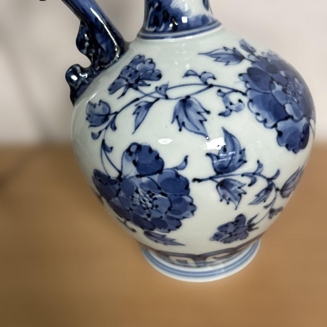 美品　旭窯　龍取手花瓶　染付　壺　花入　瀬戸焼