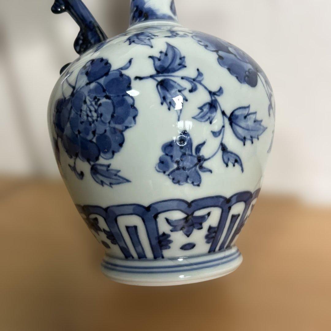 美品　旭窯　龍取手花瓶　染付　壺　花入　瀬戸焼