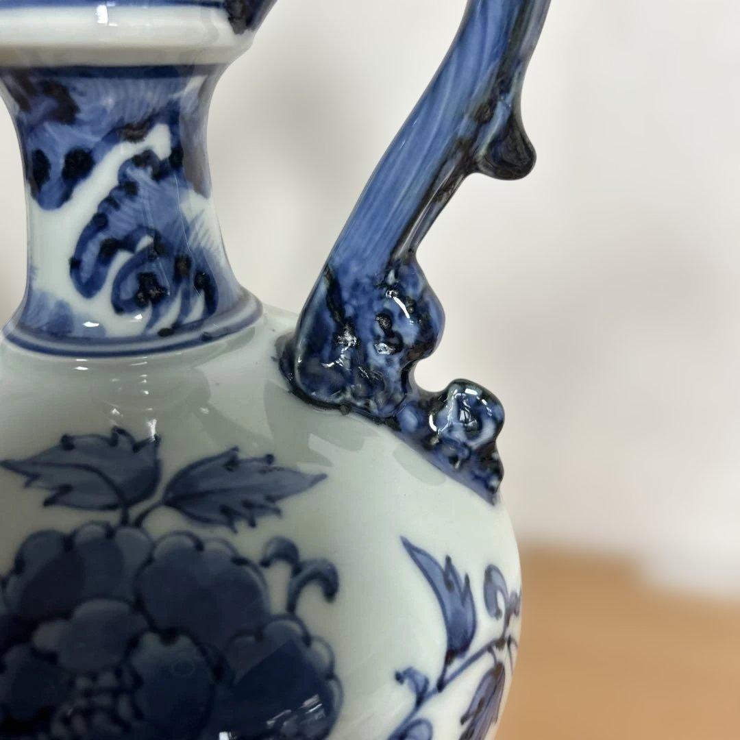 美品　旭窯　龍取手花瓶　染付　壺　花入　瀬戸焼