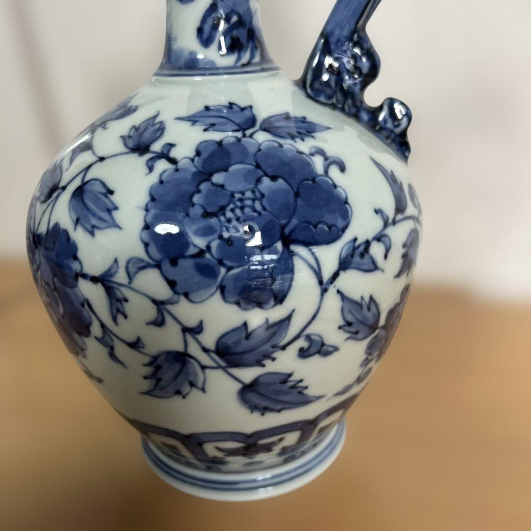 美品　旭窯　龍取手花瓶　染付　壺　花入　瀬戸焼