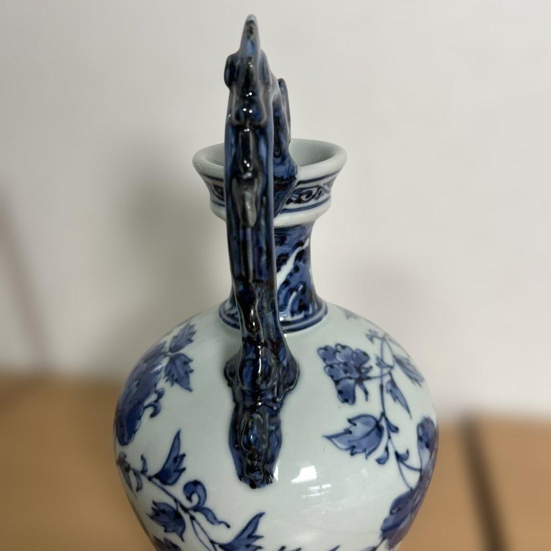 美品　旭窯　龍取手花瓶　染付　壺　花入　瀬戸焼