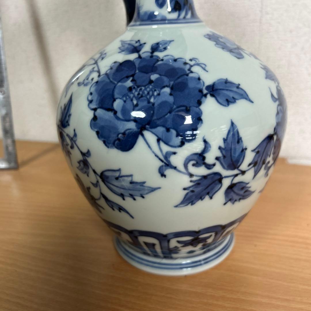 美品　旭窯　龍取手花瓶　染付　壺　花入　瀬戸焼