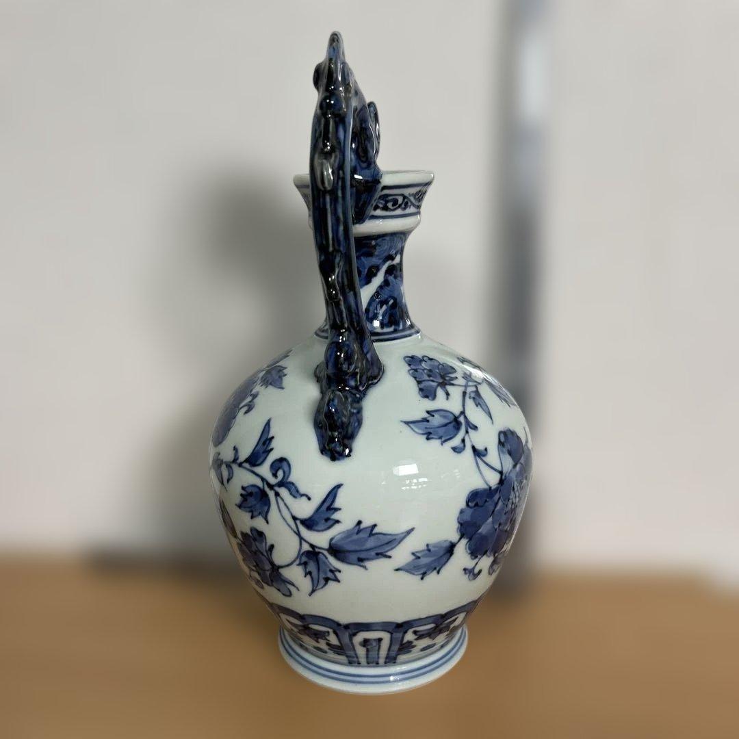 美品　旭窯　龍取手花瓶　染付　壺　花入　瀬戸焼