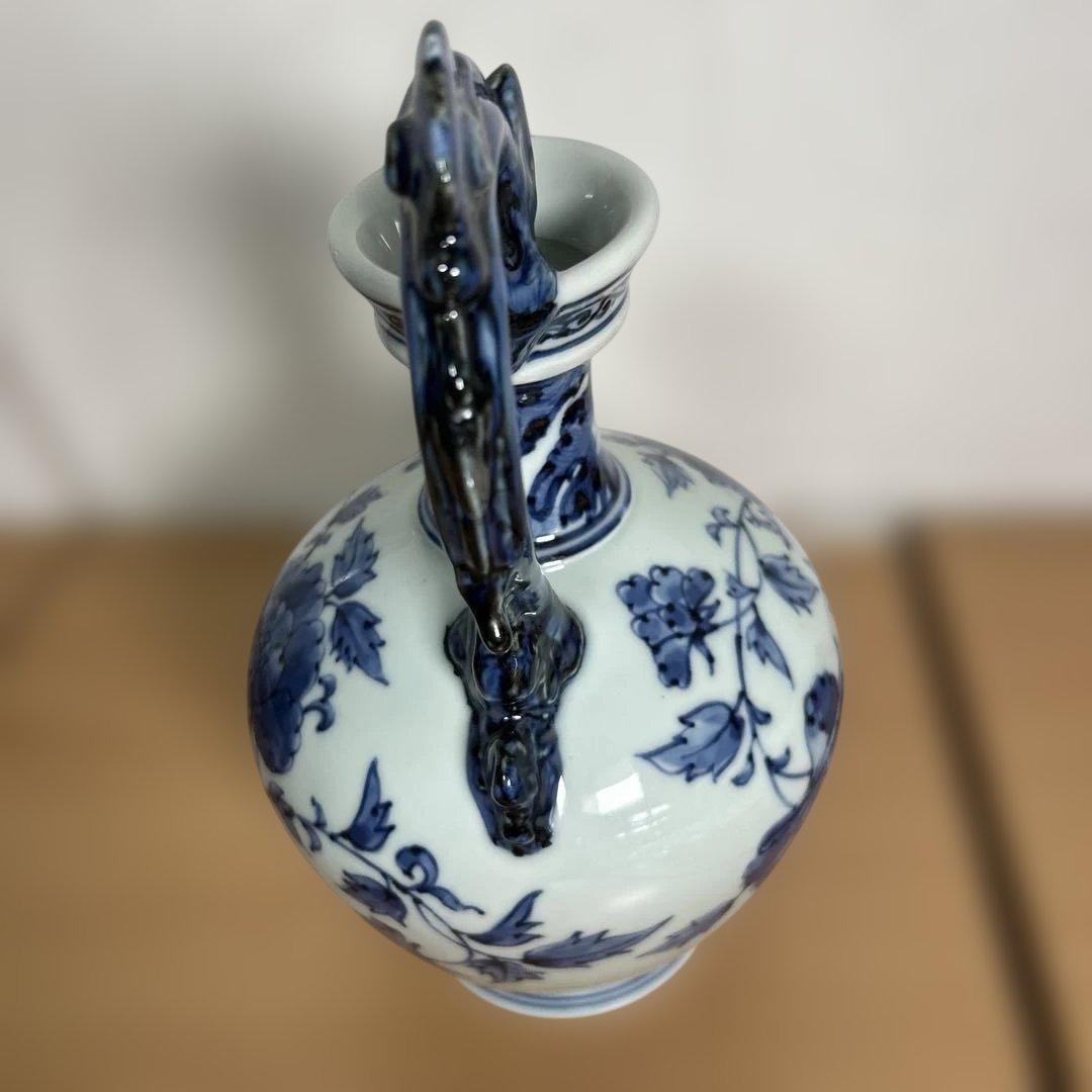 美品　旭窯　龍取手花瓶　染付　壺　花入　瀬戸焼