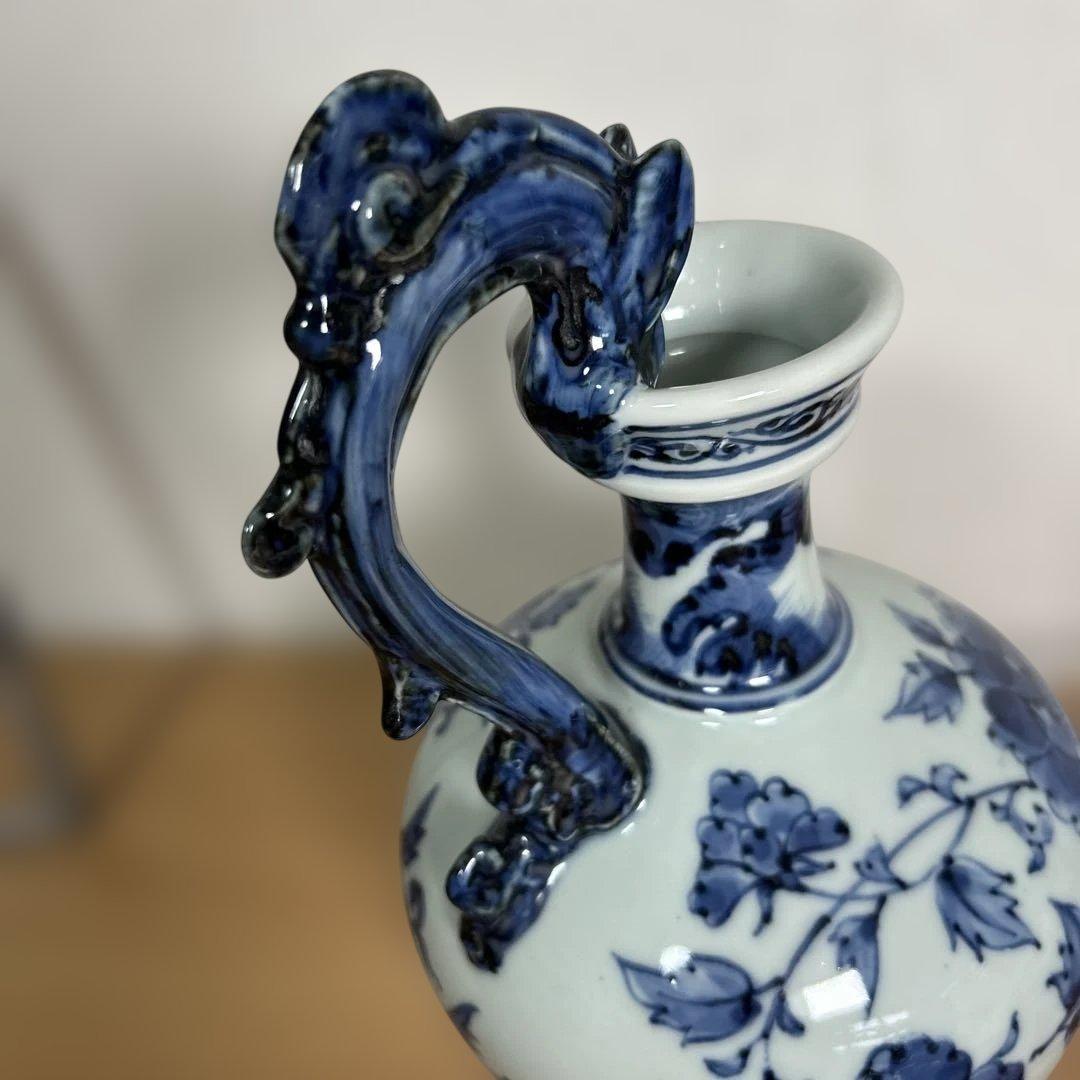 美品　旭窯　龍取手花瓶　染付　壺　花入　瀬戸焼