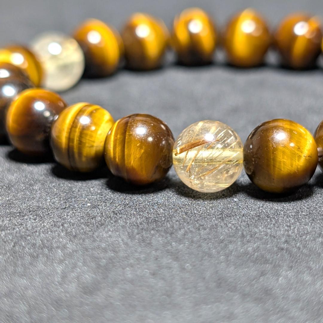 財運の象徴◆8mmタイチンルチル＆タイガーアイ 天然石ブレス メンズにもおすすめ