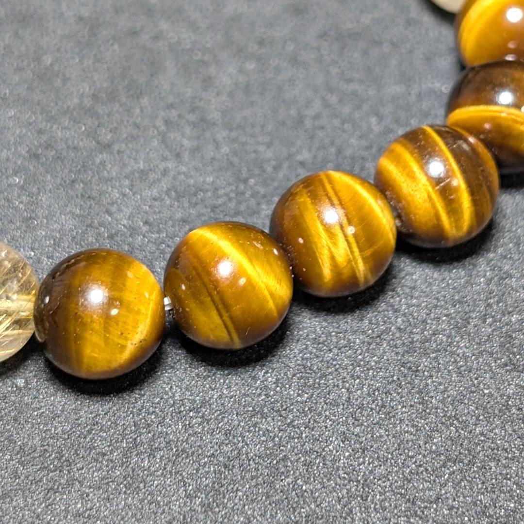 財運の象徴◆8mmタイチンルチル＆タイガーアイ 天然石ブレス メンズにもおすすめ