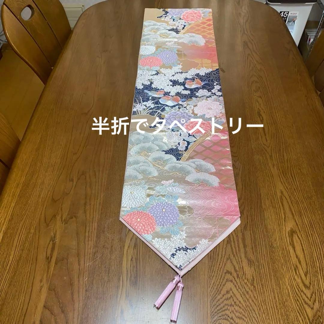 table runner「百花繚乱」　帯リメイク　正絹