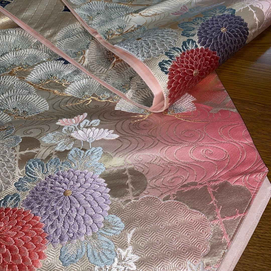 table runner「百花繚乱」　帯リメイク　正絹