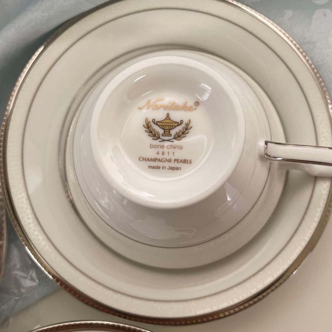 新品 ノリタケ シャンパンパールズ カップ&ソーサー　2客 ペア　プレート1枚