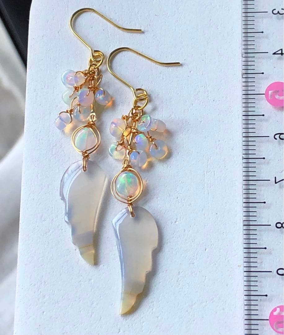 天然石☆レア☆虹のアイリスクォーツ♡天使のピアス14kgf