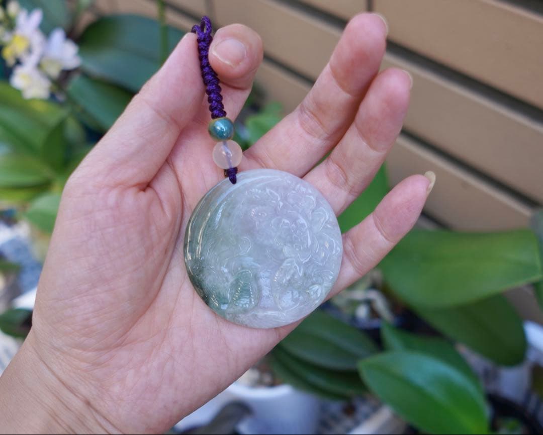 本翡翠　鳳凰牡丹　ストラップ　新品 3096