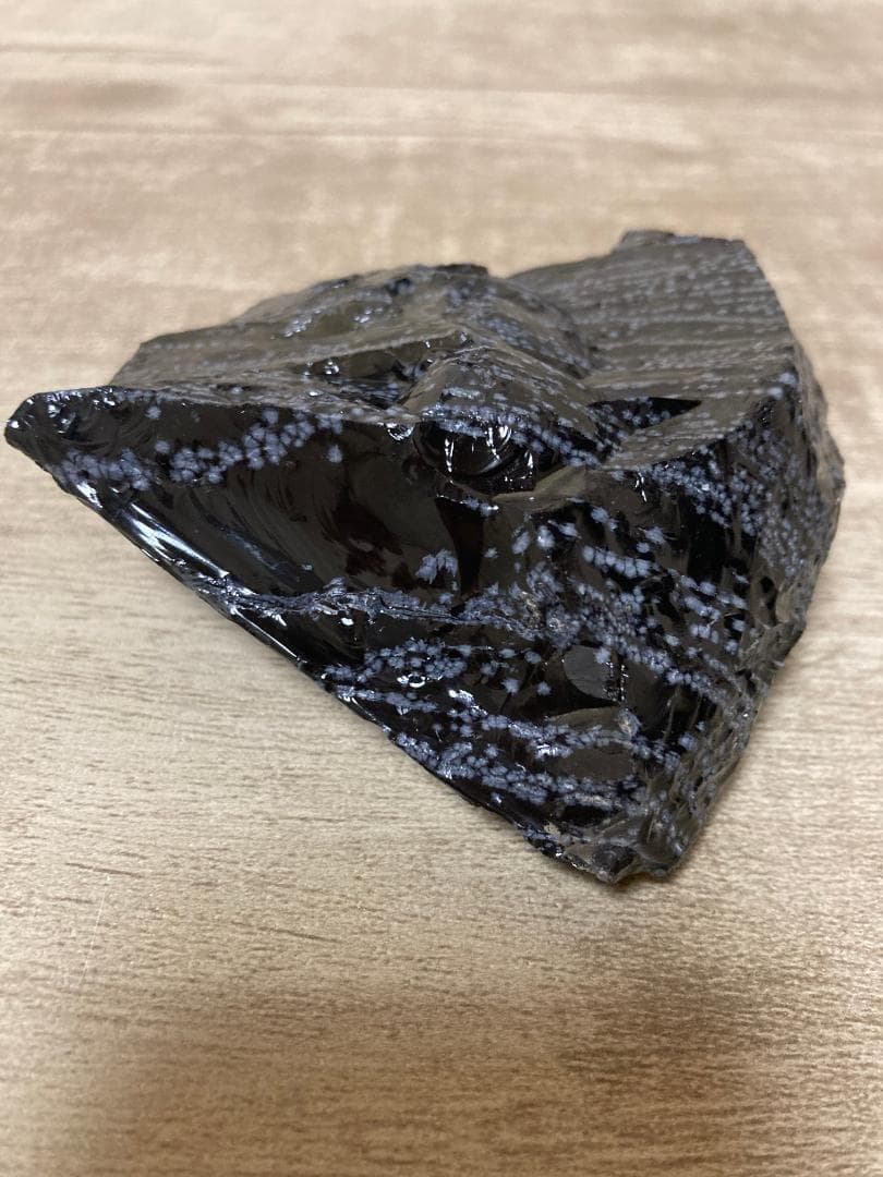 天然オブシディアン石 黒いストライプ　スノーフレーク 原石2個セット 約8cm