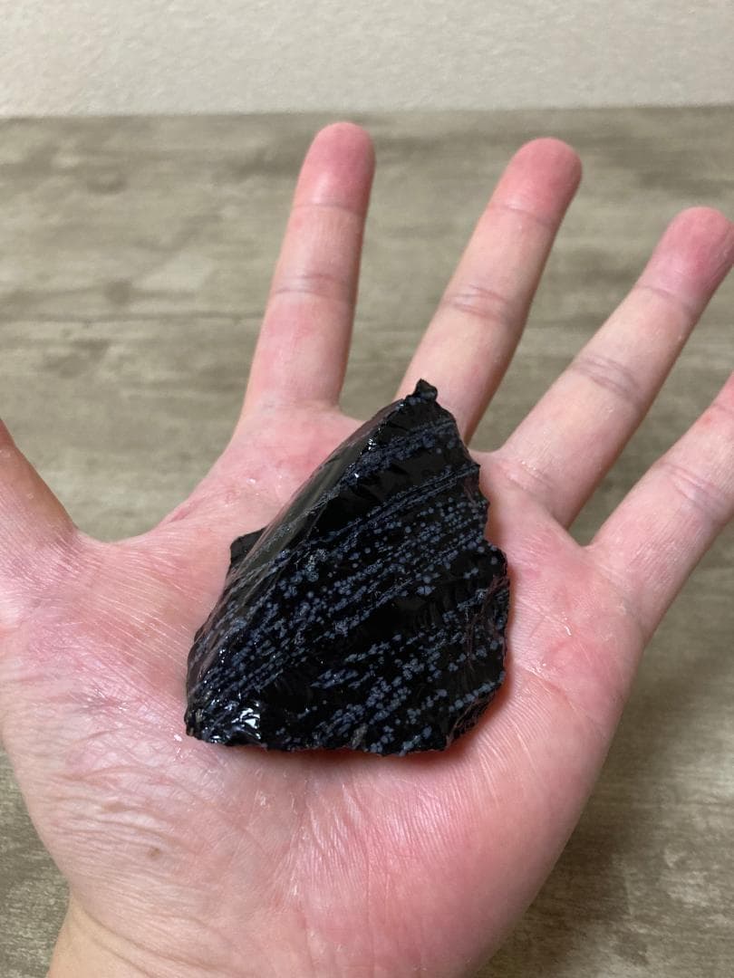 天然オブシディアン石 黒いストライプ　スノーフレーク 原石2個セット 約8cm