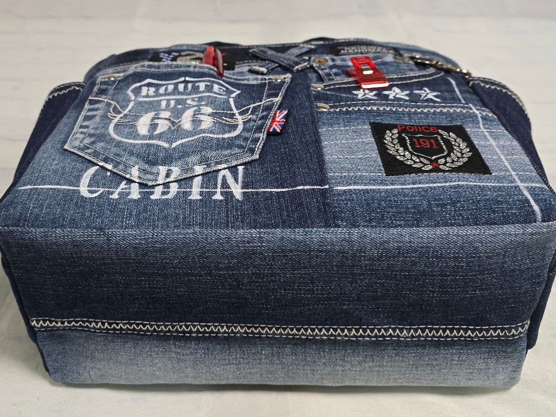 デニムリメイクバッグ お洒落カジュアル 綺麗めブルー ストラップ付き