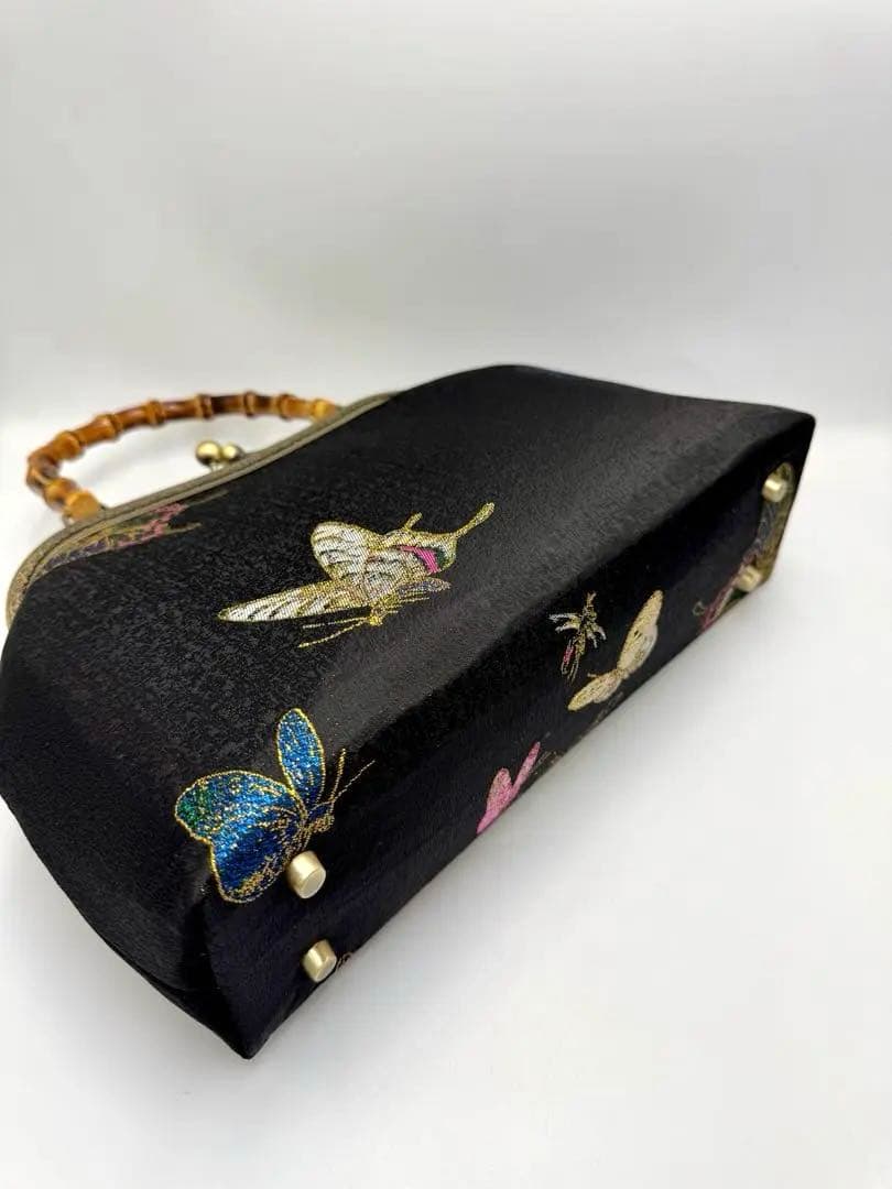 ハンドメイド　バンブー 持ち手大きながま口和装バッグ 2点セット　#539