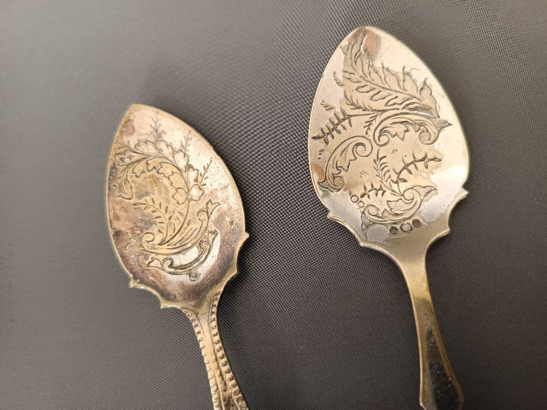 英国 アンティーク 純銀P スタッグ ハンドル スプーン 2本 ( L12 )