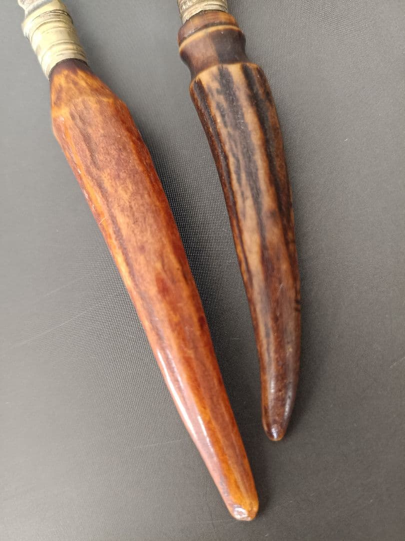 英国 アンティーク 純銀P スタッグ ハンドル スプーン 2本 ( L12 )