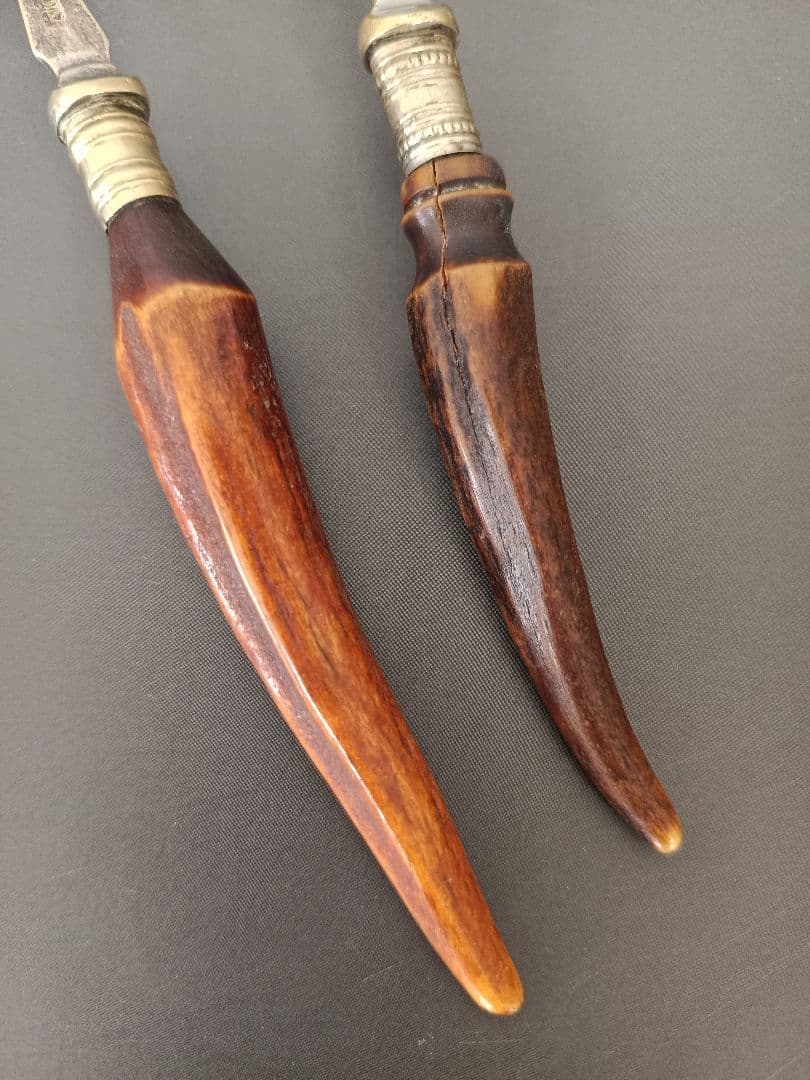 英国 アンティーク 純銀P スタッグ ハンドル スプーン 2本 ( L12 )