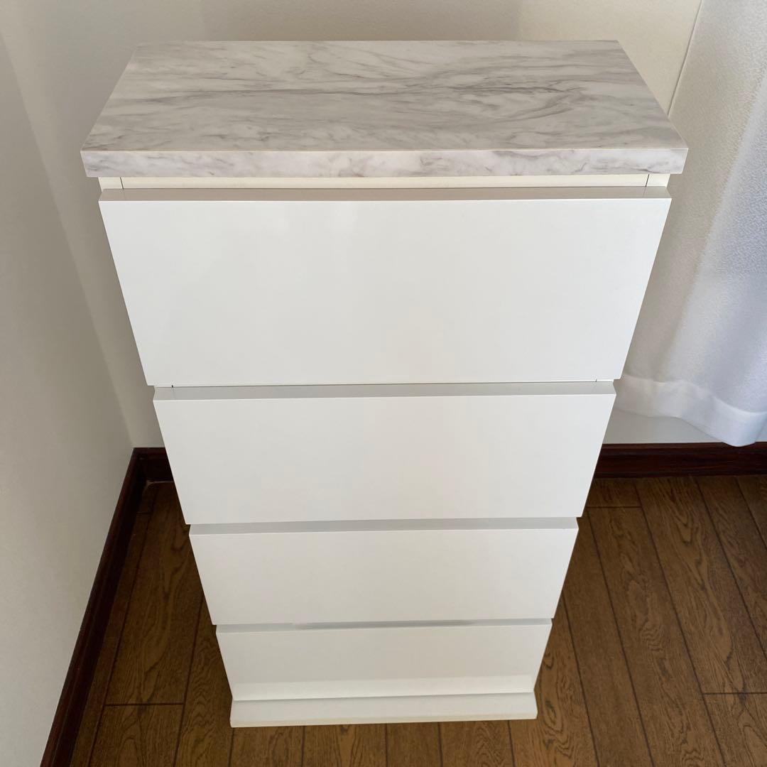 ホワイトチェスト 4段 引き出し付き　 薄型ホワイトサニタリーストッカー