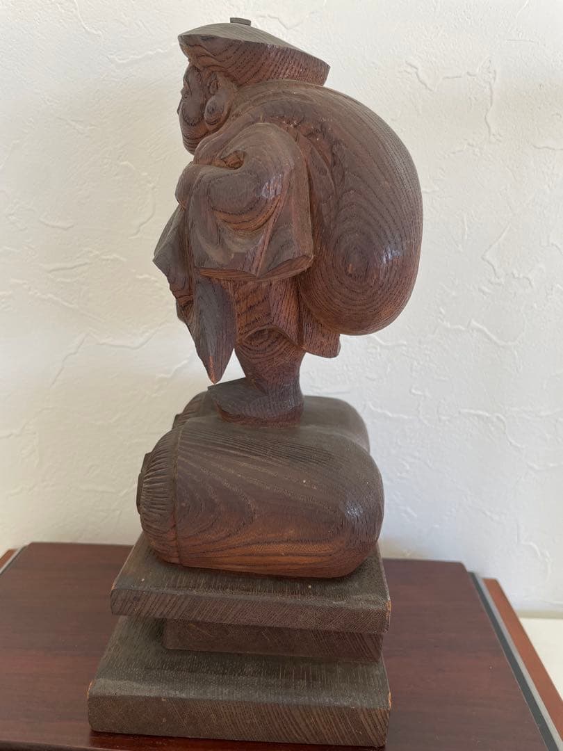 仏教美術　大黒　天像木彫　彫刻　骨董　古美術　ケース付　古民藝　木造　民芸