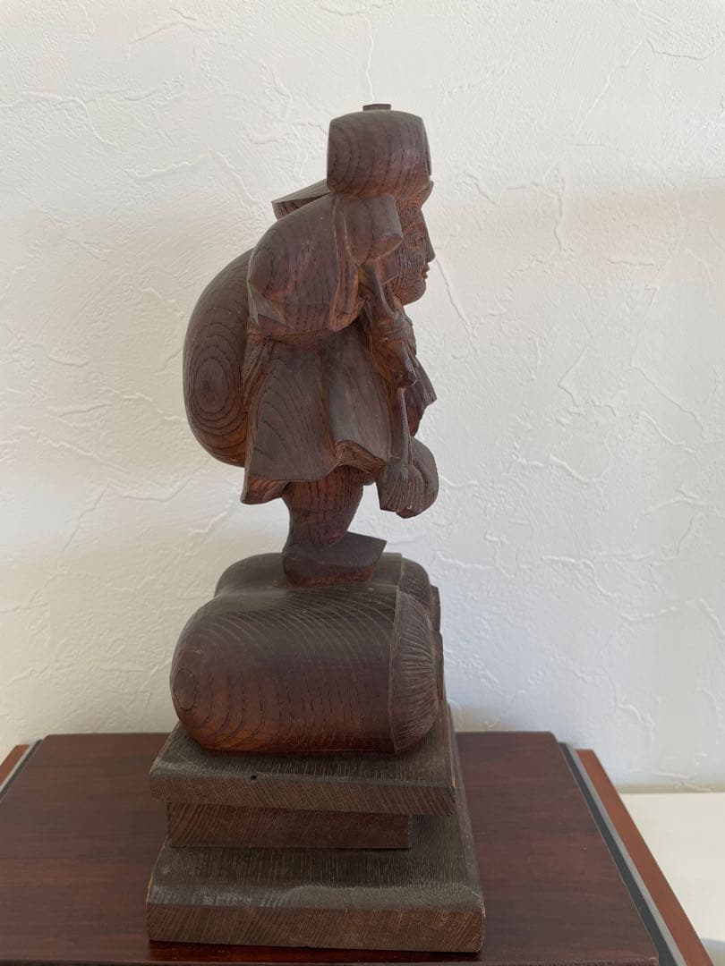 仏教美術　大黒　天像木彫　彫刻　骨董　古美術　ケース付　古民藝　木造　民芸