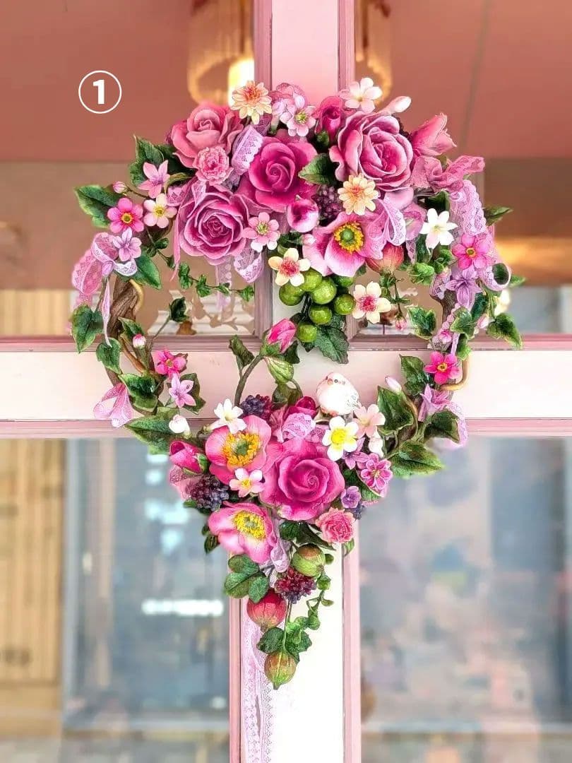 クレイフラワー❁薔薇のリース❁ハンドメイド
