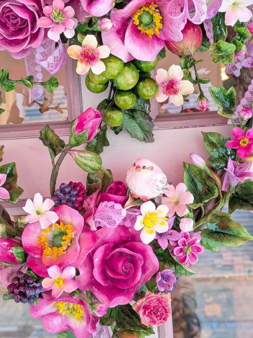 クレイフラワー❁薔薇のリース❁ハンドメイド