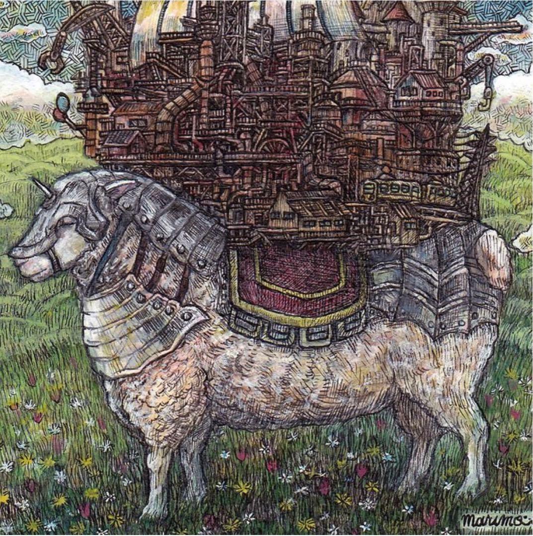 【原画】「草上の城」 額付き ペン 水彩画