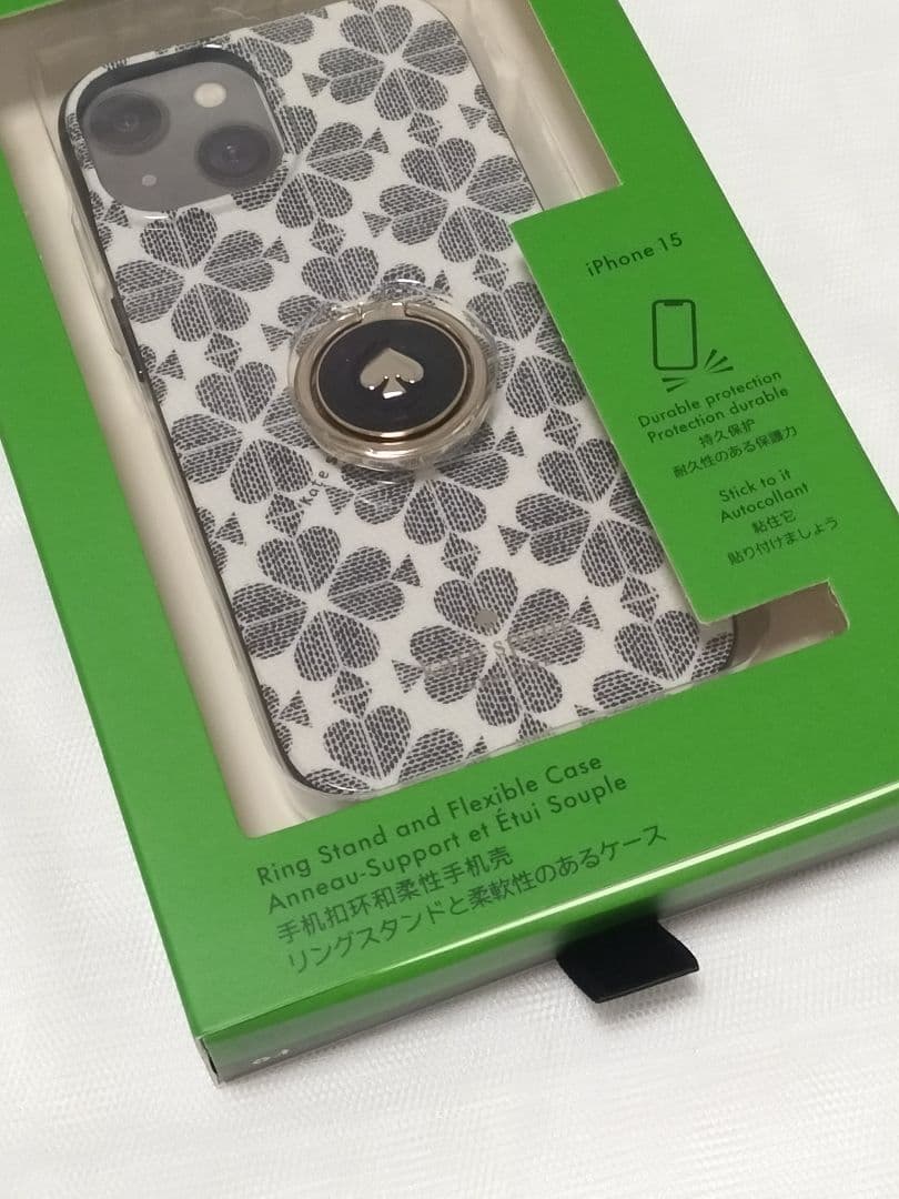 新品＊ケイトスペード　iPhone15ケース　リングスタンド付　スペードフラワー